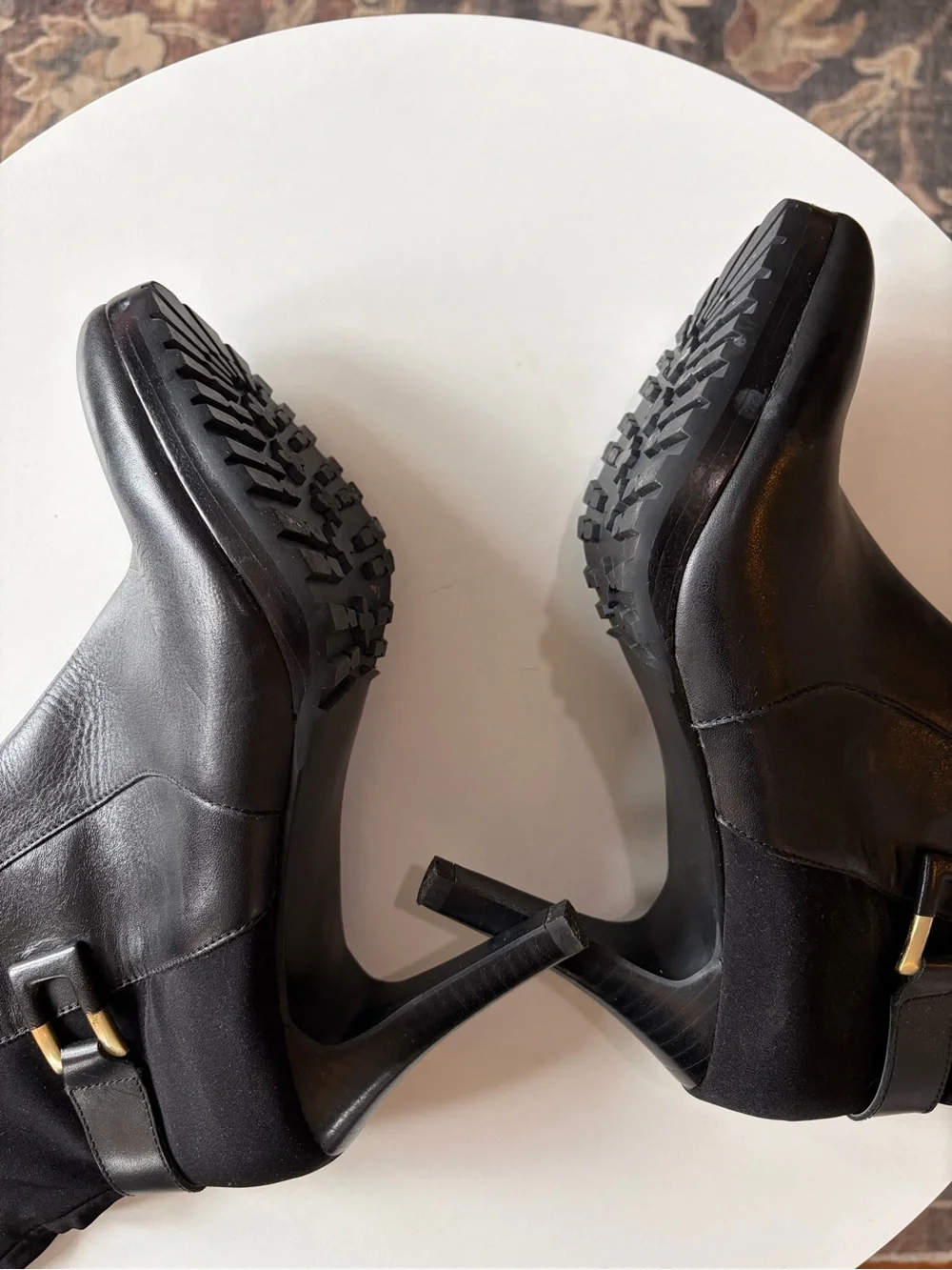 Greyson Black Over-The-Knee Pointed-Toe Stiletto Boots with Ankle Buckle